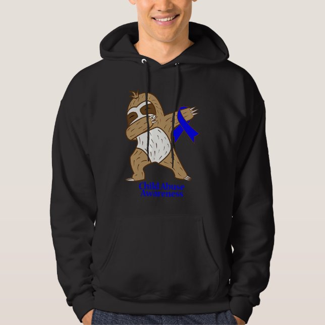 Child Abuse Awareness Ribbon Dabbing Sloth Warrior Hoodie (Vorderseite)
