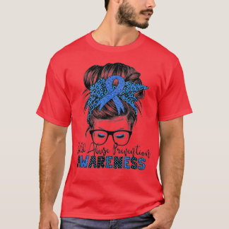 Child Abuse Prevention Awareness Messy Hair Bun T-Shirt