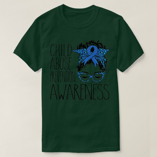 Child Abuse Prevention awareness messy hair bun    T-Shirt (Design vorne)