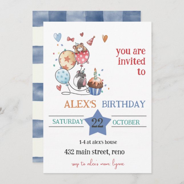 Child Birthday Invitation with Hedgehog Einladung (Vorne/Hinten)