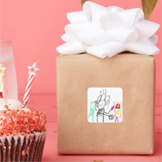 Child Drawing Stick Figure Colorful  Quadratischer Aufkleber