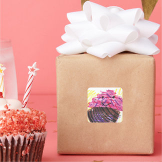 Child Drawing Stick Figure Colorful  Quadratischer Aufkleber