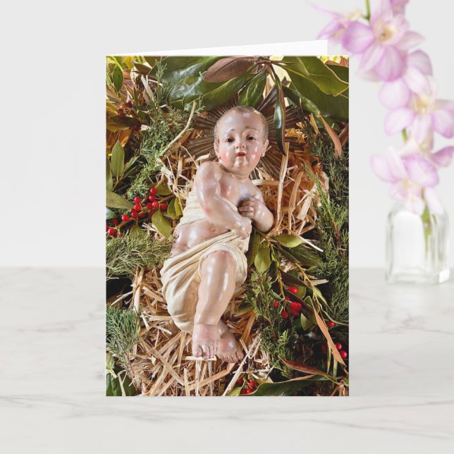 Child in Manger Christmas Card Karte (Orchidee)