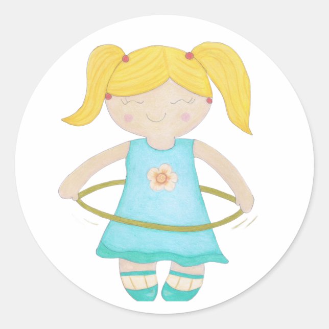 Child playing with a hula hoop runder aufkleber (Vorderseite)