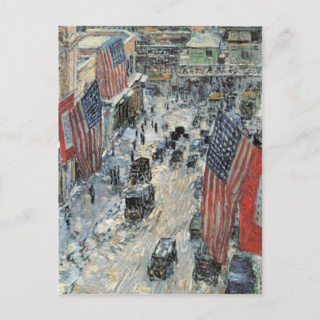 Childe Hassam - Flaggen an der fünften Avenue Wint Postkarte (Vorderseite)