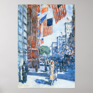 Childe Hassam - Flaggen, Fünfte Straße Poster