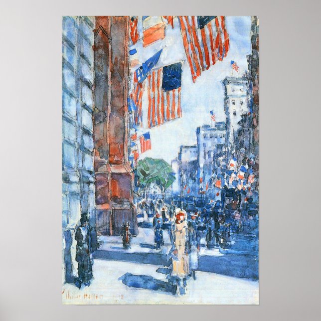 Childe Hassam - Flaggen, Fünfte Straße Poster (Vorne)