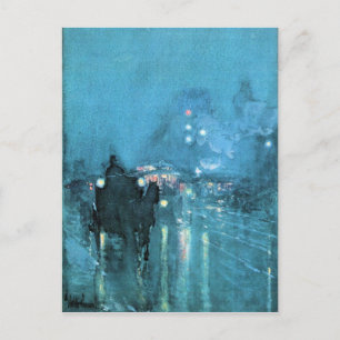 Childe Hassam - Nocturne Railway Crossing Chicago Postkarte