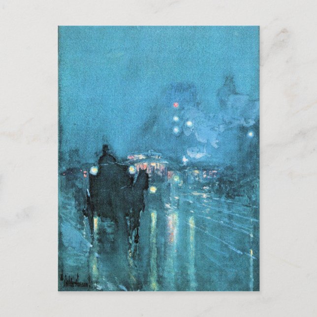 Childe Hassam - Nocturne Railway Crossing Chicago Postkarte (Vorderseite)