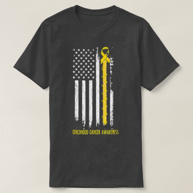 Childhood Cancer Awareness America Flag Gold Ribbo T-Shirt (Design vorne)