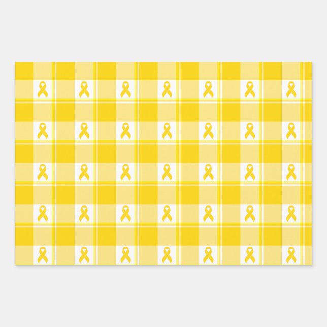 Childhood Cancer Awareness Plaid Gold Ribbon Geschenkpapier Set (Vorderseite)