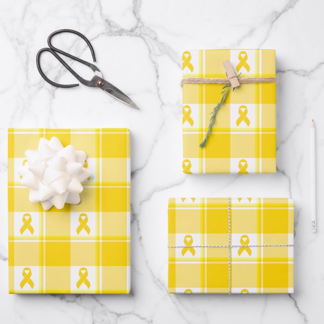 Childhood Cancer Awareness Plaid Gold Ribbon Geschenkpapier Set (Vorderseite)