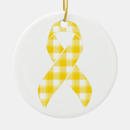 Childhood Cancer Survivor Plaid Gold Ribbon Keramik Ornament