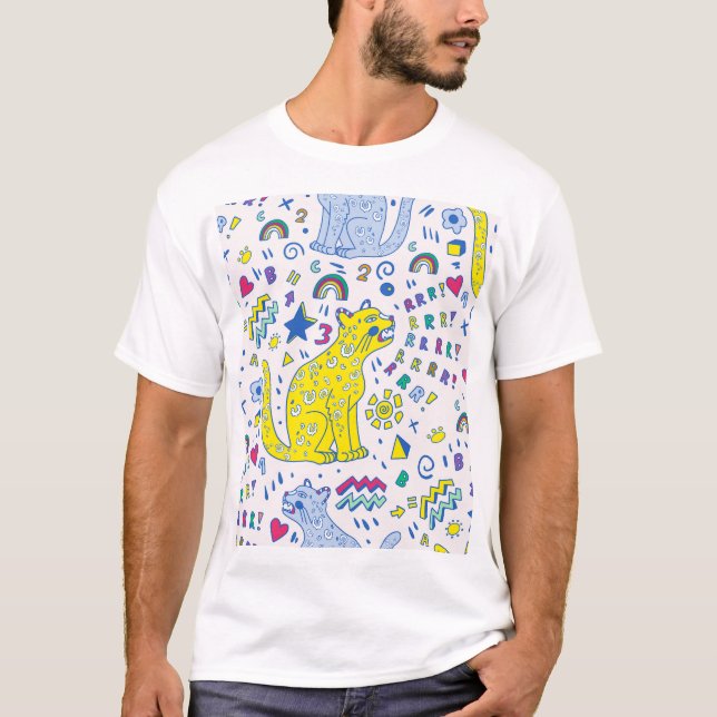 Childisch-Tiger und Regenbogenmuster T-Shirt (Vorderseite)