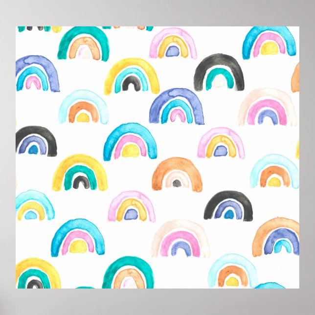 Childischer Regenbogen, Wasserfarbe Kindermuster. Poster (Vorne)