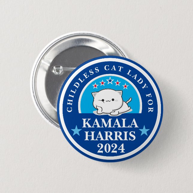 Childless Cat Lady for Kamala Harris Button (Vorne & Hinten)