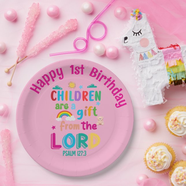 "Children Are a Gift from the Lord" Custom (Pink) Pappteller (Party)