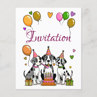 Children Birthday Invitation Great Dane Puppy 