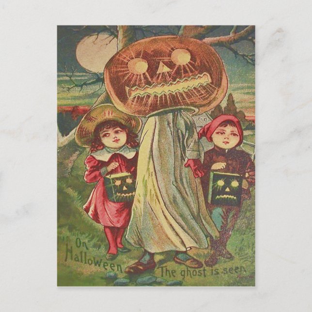 Children Ghost Jack O' Lantern Pumpkin Postkarte (Vorderseite)