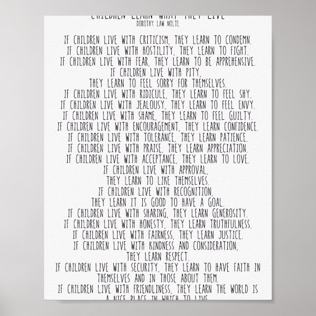 Children Learn What They Live  #minimalism  Poster (Vorne)