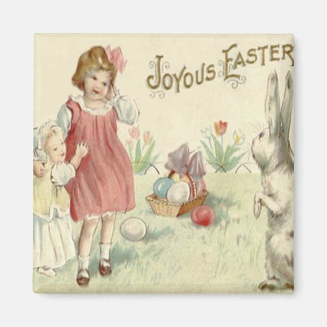 Children Oaster Bunny Basket Farbige Eier Magnet (Vorne)