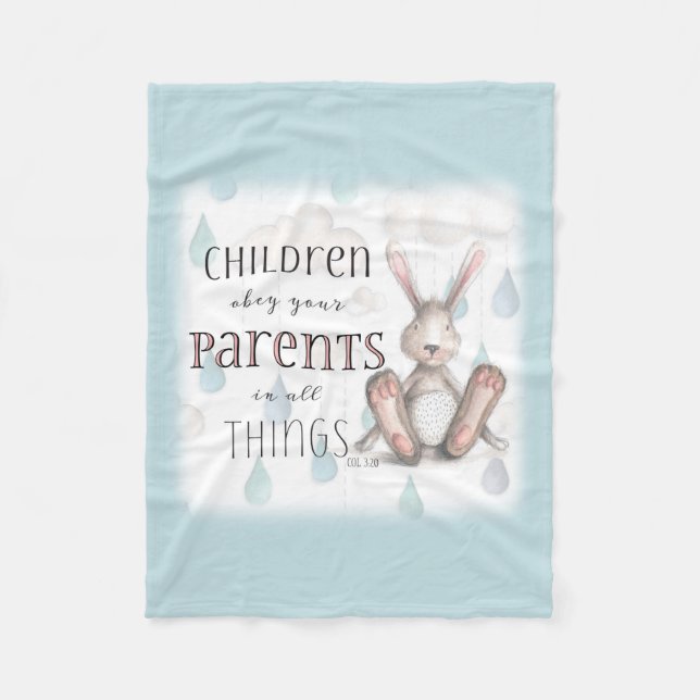 Children Obey Your Eltern-Col 3:20 Blue Fleecedecke (Vorderseite)