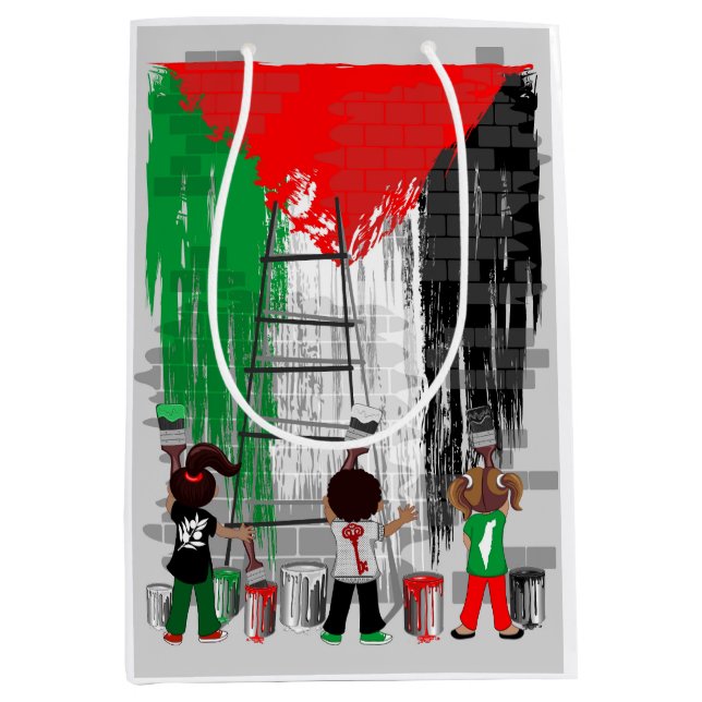 Children of Gaza Painting Palestine Flag  Mittlere Geschenktüte (Vorderseite)