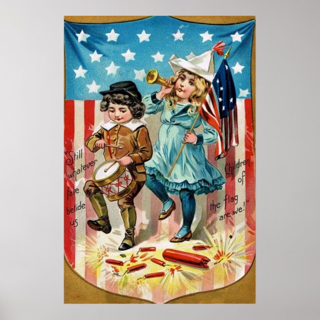 Children Parade American Flag Vintag 4. Juli Poster (Vorne)