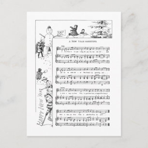 Children Playing in the Snow New Year Song Feiertagspostkarte