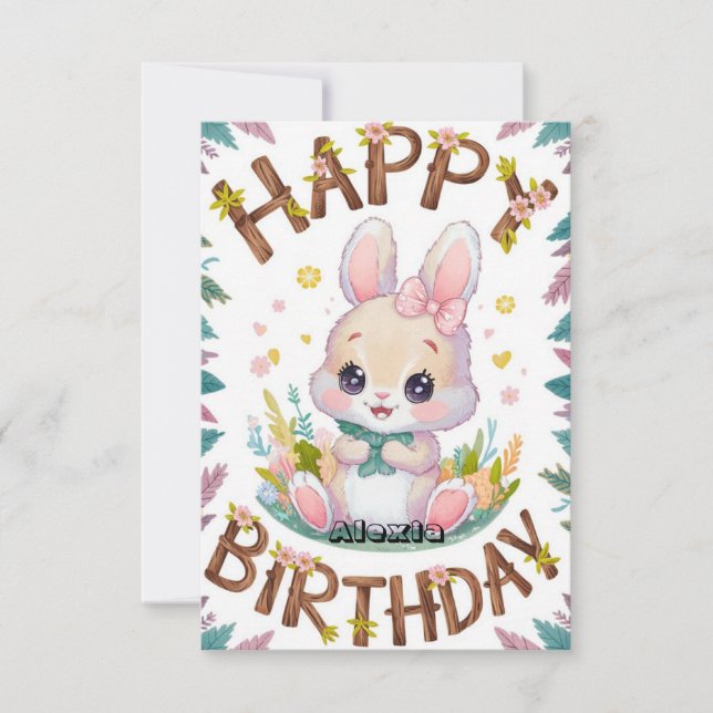 Children Rabbit Bunny Digital Geburtstag Karte (Vorderseite)