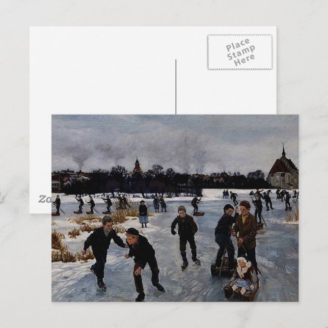 "Children Skaten außerhalb Faaborg", schöne Kunst Postkarte (Vorne/Hinten)