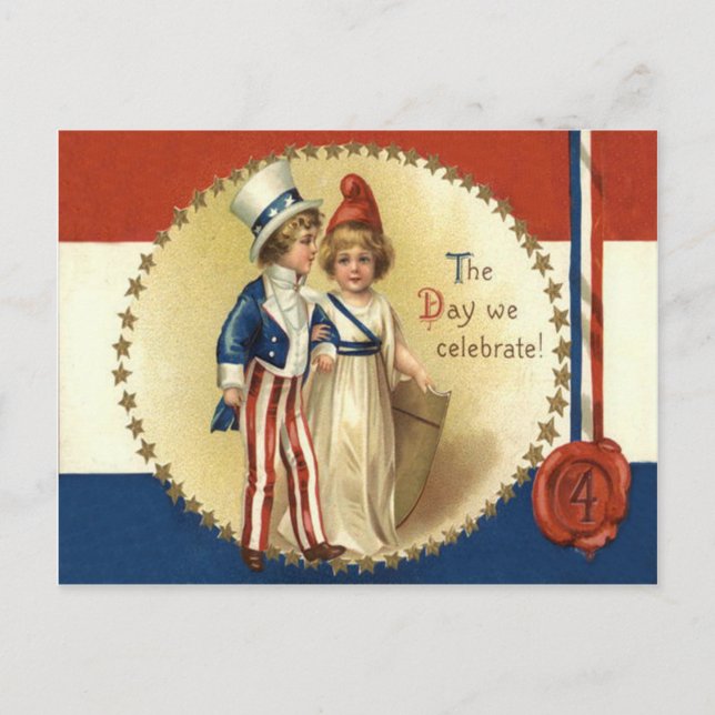 Children Uncle Sam Lady Liberty Star Postkarte (Vorderseite)