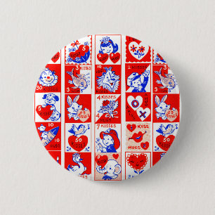 Children Valentine Greeting Hugs Kisses Red White Button