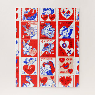Children Valentine Greeting Hugs Kisses Red White Puzzle
