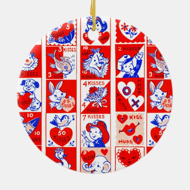 Children Valentine Gruß Hugs Kisses Red White Keramik Ornament (Hinten)