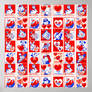 Children Valentine Gruß Hugs Kisses Red White Poster