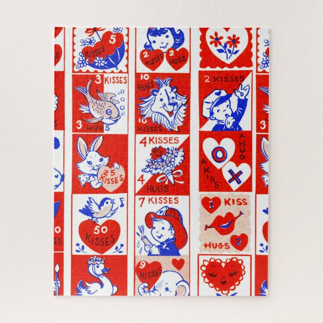 Children Valentine Gruß Hugs Kisses Red White Puzzle (Vertikal)