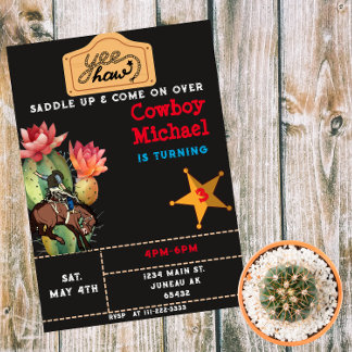 Children Wild West Cactus Birthday Boy Magneteinladung