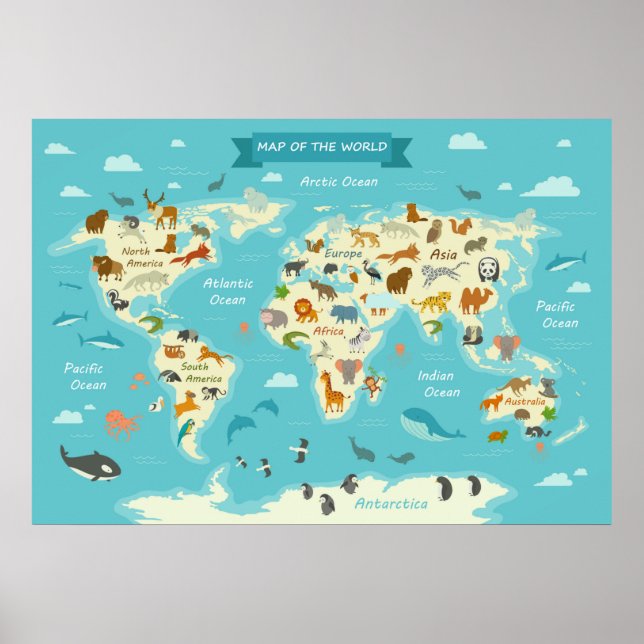 Children World Map mit Illustration Value Poster (Vorne)