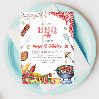 Children's BBQ Birthday Invitation Einladung