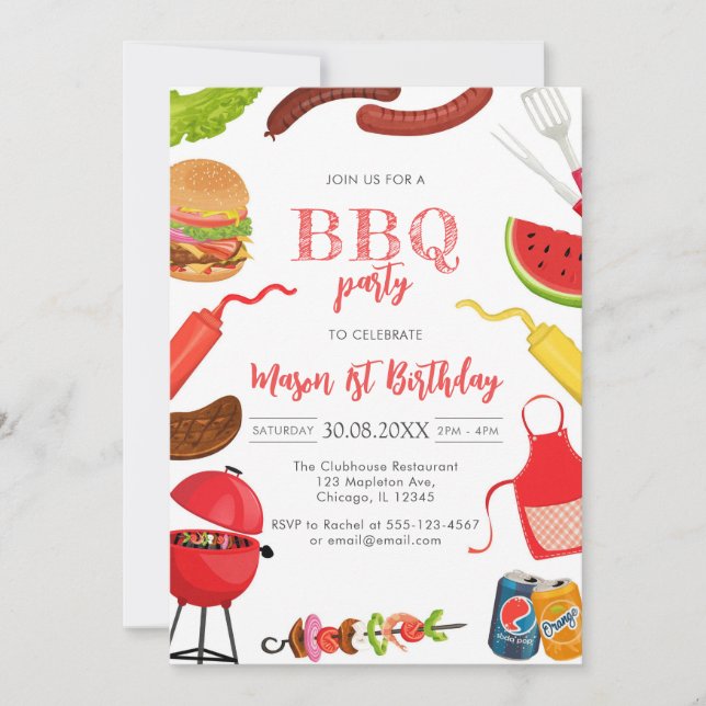 Children's BBQ Birthday Invitation Einladung (Vorderseite)