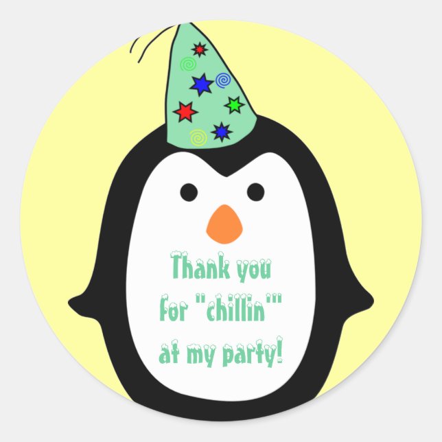 Childrens Penguin Tragen von Party Hat Geburtstag  Runder Aufkleber (Vorderseite)