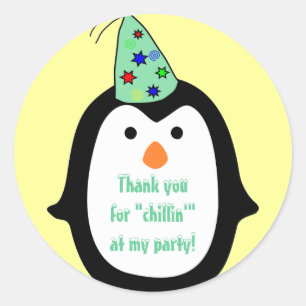 Childrens Penguin Tragen von Party Hat Geburtstag  Runder Aufkleber