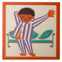 Children's Sleeping Boy - Ceramic Tile Fliese