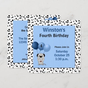 Childs 4th Birthday Dalmatian Theme in Blue Einladung