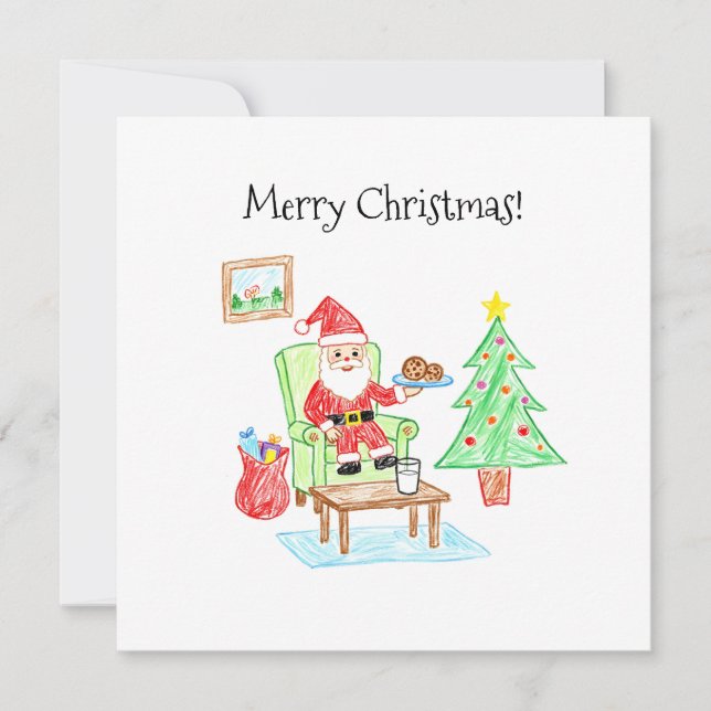 Child's Art Style Santa and Cookies Flat Greeting Karte (Vorderseite)