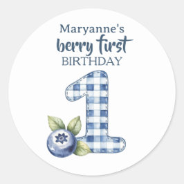 Child's Blueberry Berry First Birthday Runder Aufkleber