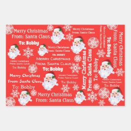 Child's Name Santa Christmas Red & Green 3 Gift Geschenkpapier Set