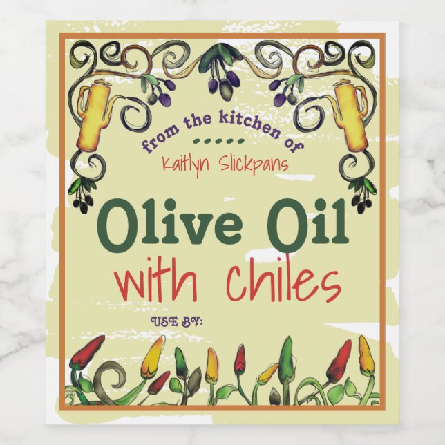 Chile Chili Olivenöl personalisiert Zuhause Weinetikett (Einzelnes Label)
