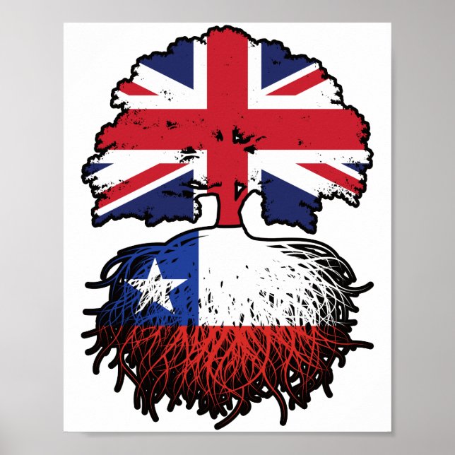 Chile Chillean British UK Tree Roots Flag Poster (Vorne)